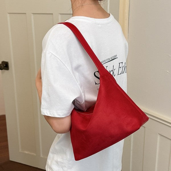 Minimalist Suede Hobo Bag with Adjustable Strap and Zipper