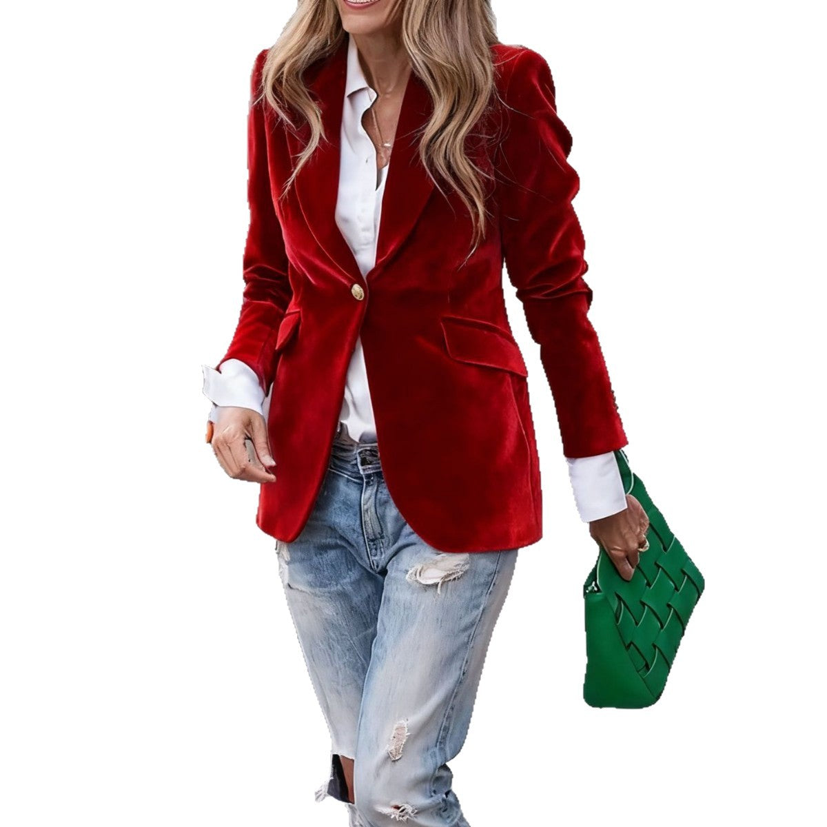 Spring 2025 New Arrivals: Amazon Independent Store, eBay—European and American-Style Velvet Elegant Slim-Fit Suit with Fake Pockets