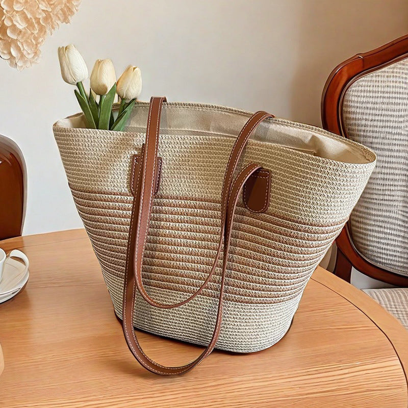 Women's Large Capacity Woven Bucket Beach Tote Bag