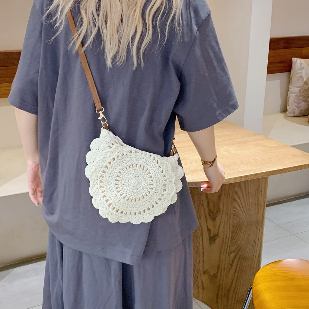 Woven Bag Women'S Summer Knitted Small Crossbody Bag Women'S Casual Versatile Saddle Bag Seaside Vacation Straw Shoulder Bag