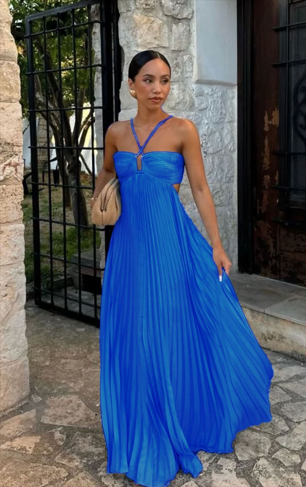 Solid Color Tube Top Pleated Sleeveless Suspender Dress