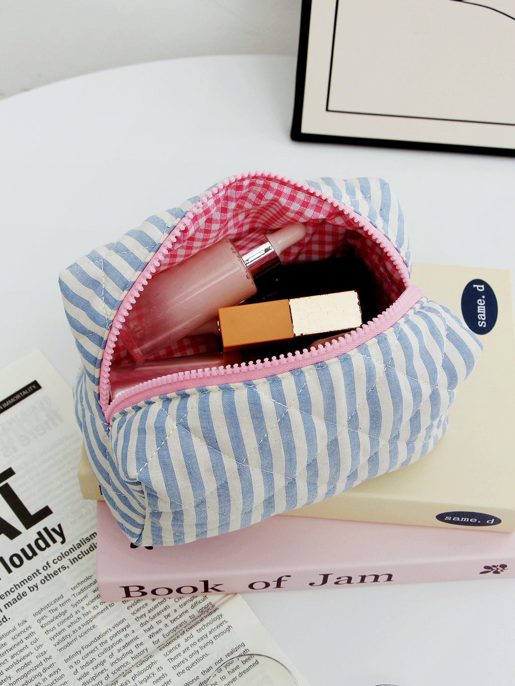 Floral Quilted Large Capacity Cotton Toiletry Bag