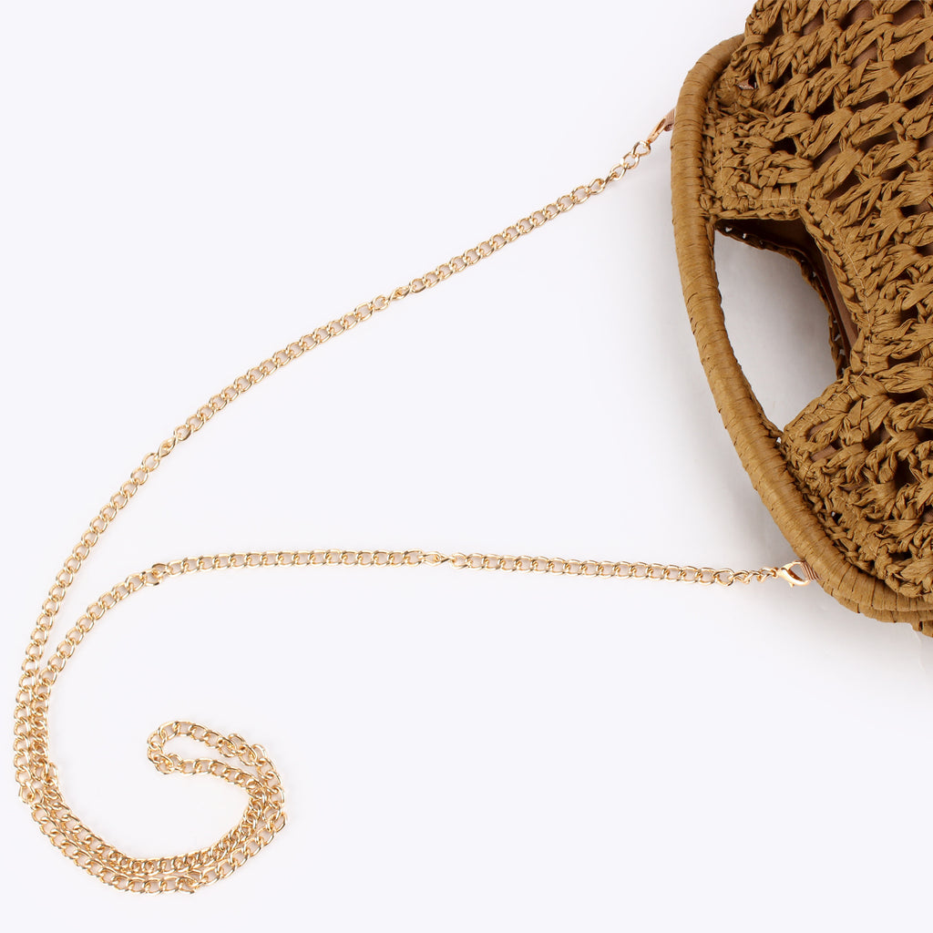 Woven Paper Clutch Convertible Chain Crossbody Bag