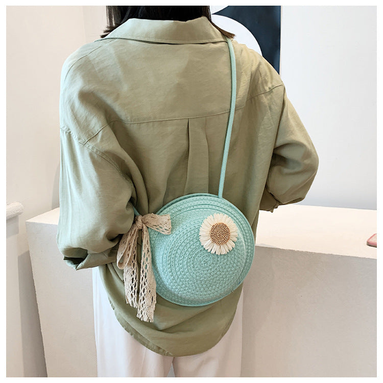 Women 2026 Summer Fashion Unique Straw Woven Crossbody Small Round Bag