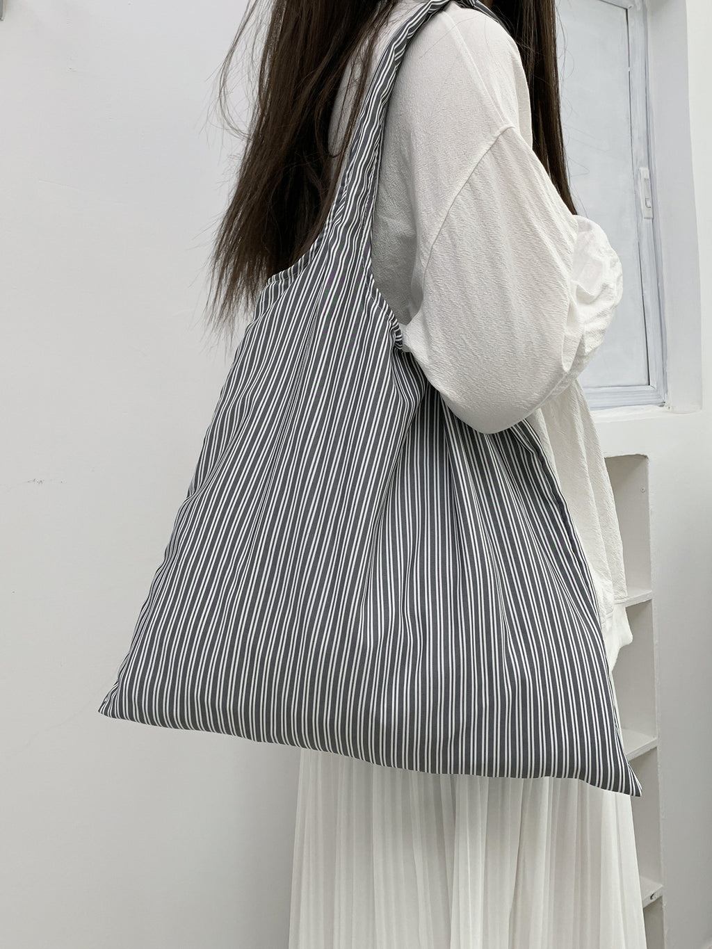 2026 Summer New Model Large Capacity Striped Armpit Bag Solid Color Blank Bag Simple Versatile Shoulder Bag For Women