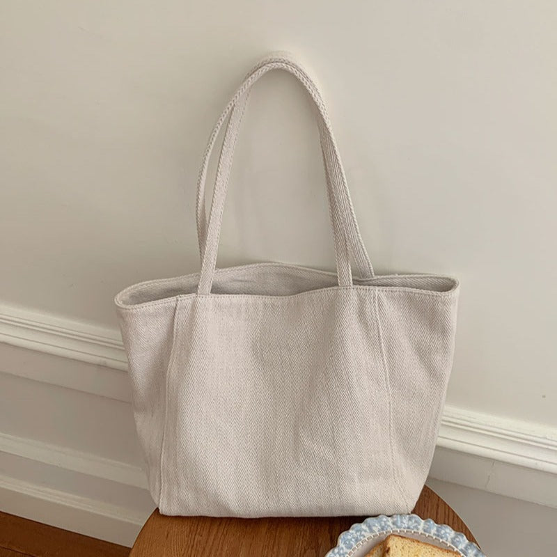 Large Canvas Herringbone Shoulder Tote Bag