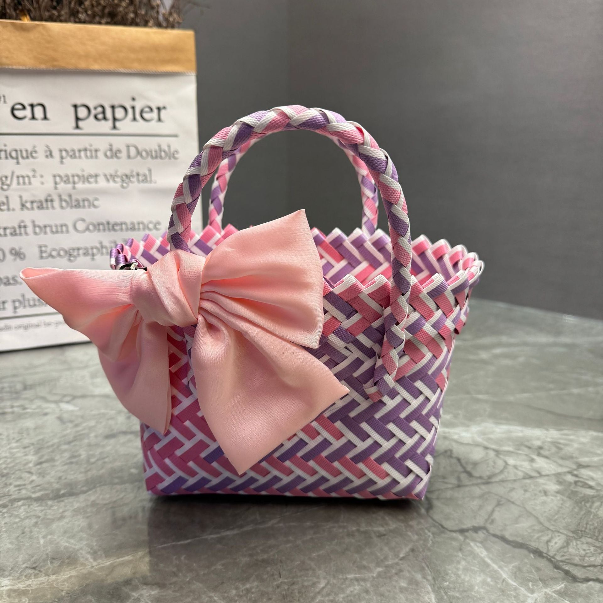 Plastic Woven Beach Basket Bag