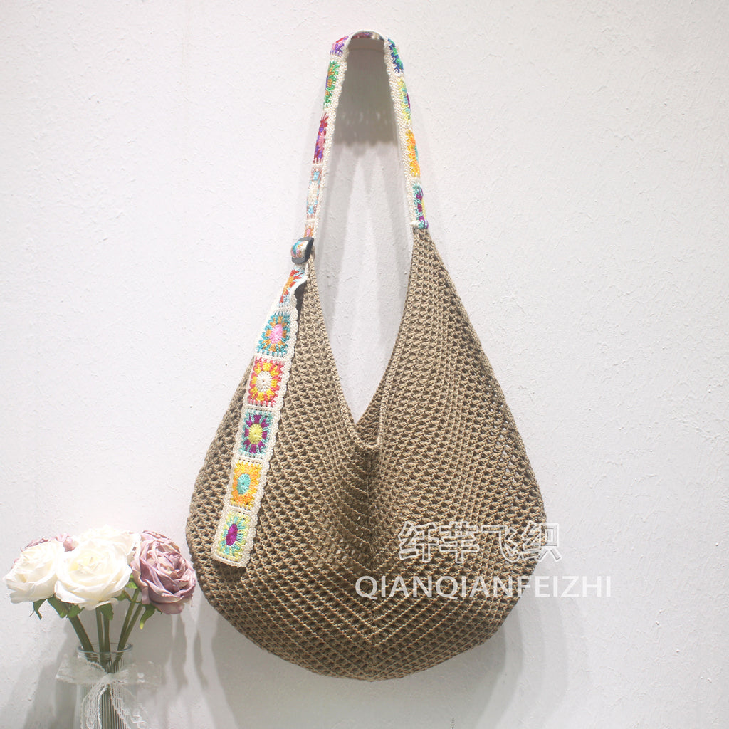 New Cross-Border Amazon Cross-Border Women'S Patchwork Knitted Hand Shoulder Bag Hot Sale Simple And Versatile Retro Knitted Bag