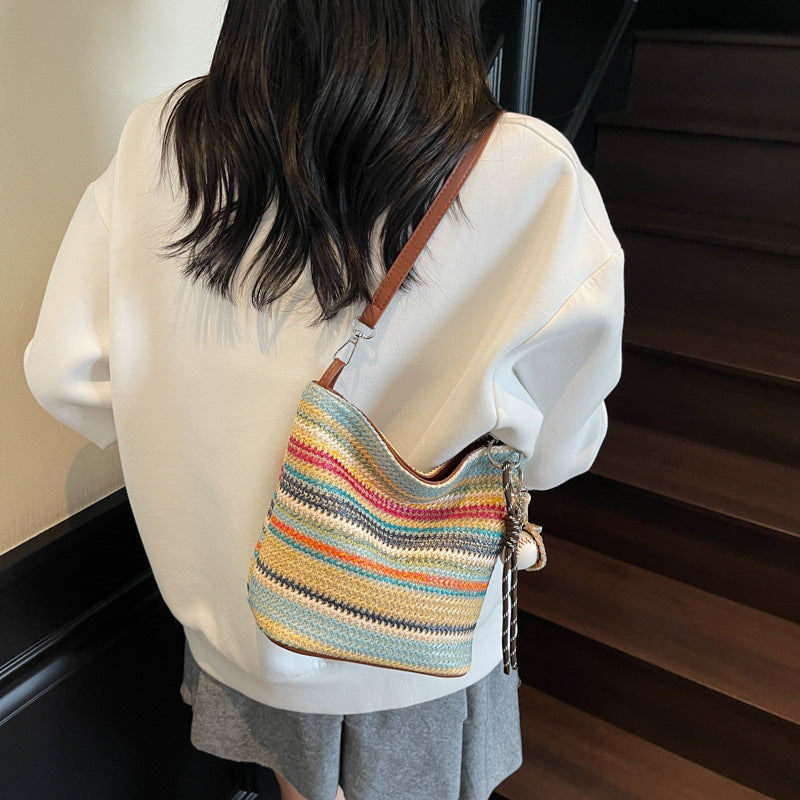 Women Summer Beach Woven Straw 2026 New Large Shoulder Crossbody Bag