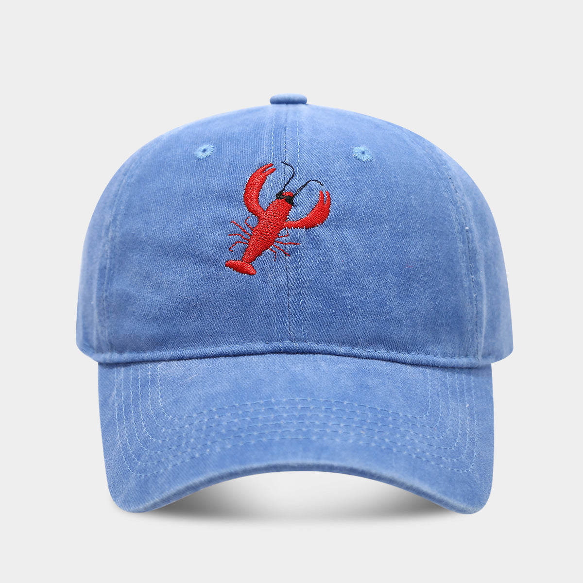 Retro Lobster Embroidered Washed Baseball Cap