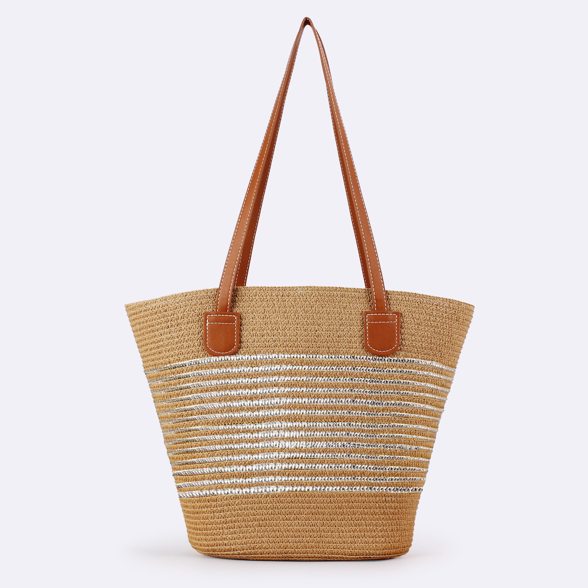 Women Striped Handwoven Large Capacity Tote Holiday Bag