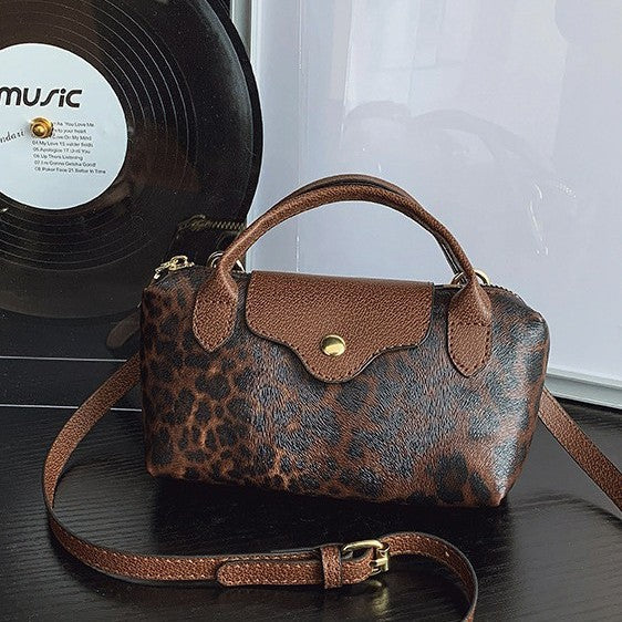 Mini Leopard Print Boston Snap Flap Bag
