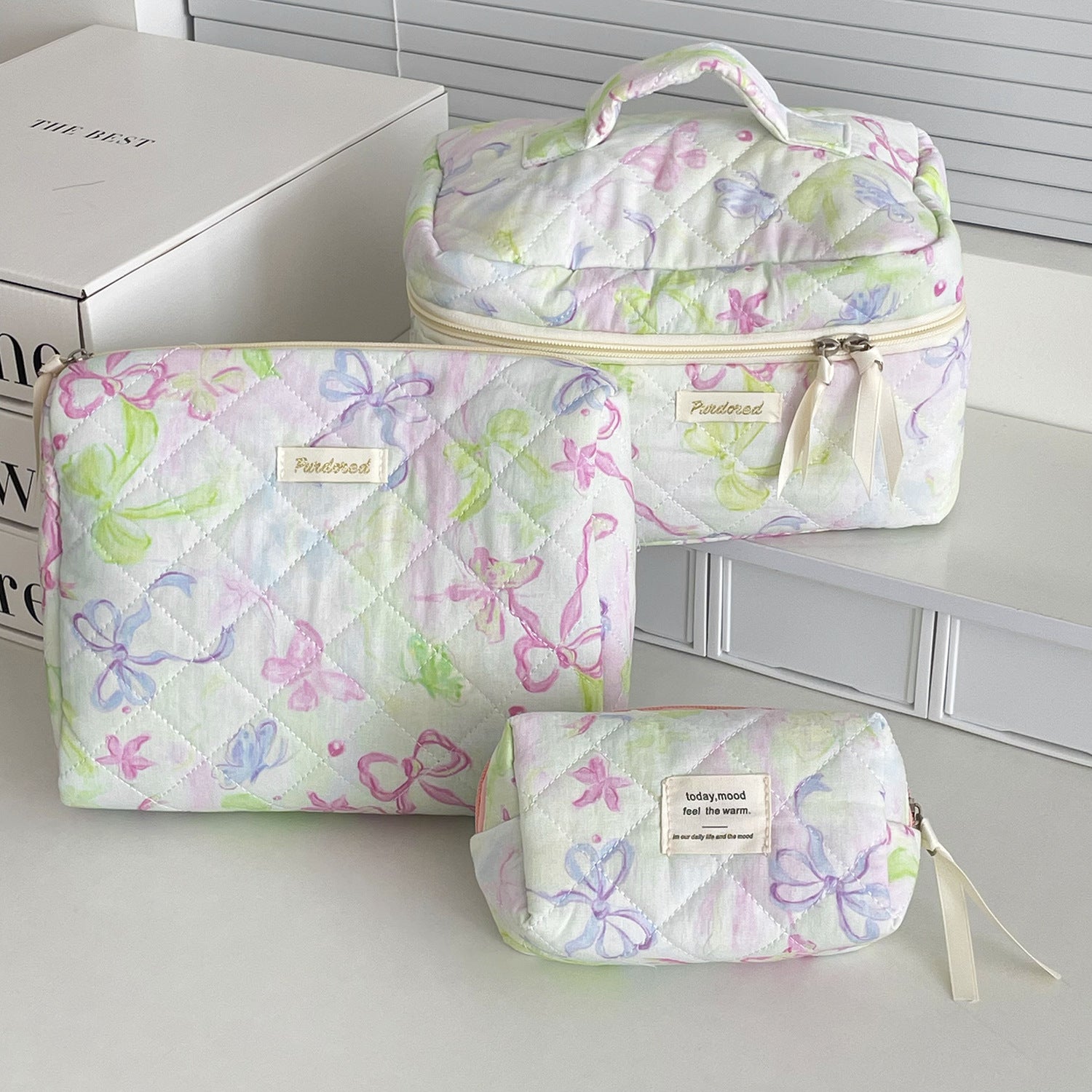 Multi-Pattern Palace Quilted Cosmetic Clutch and Octagonal Set