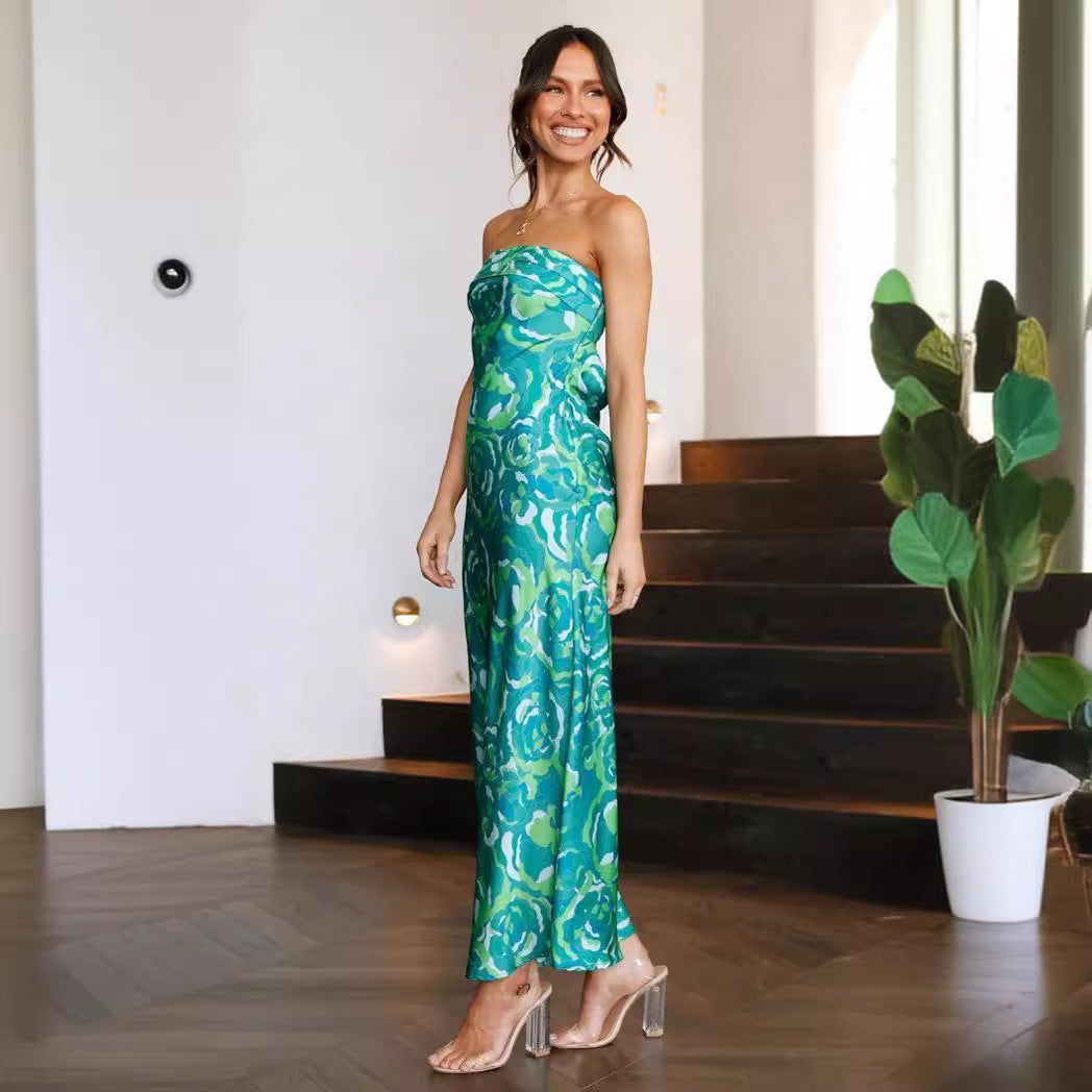 Satin Hollow Backless Tube Top Dress