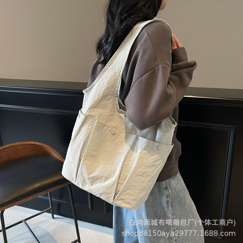 2026 Solid Large Capacity Multi-Pocket Shoulder Tote Bag