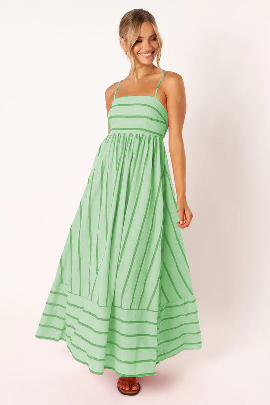 Striped Suspender Backless Large Swing Fresh Dress