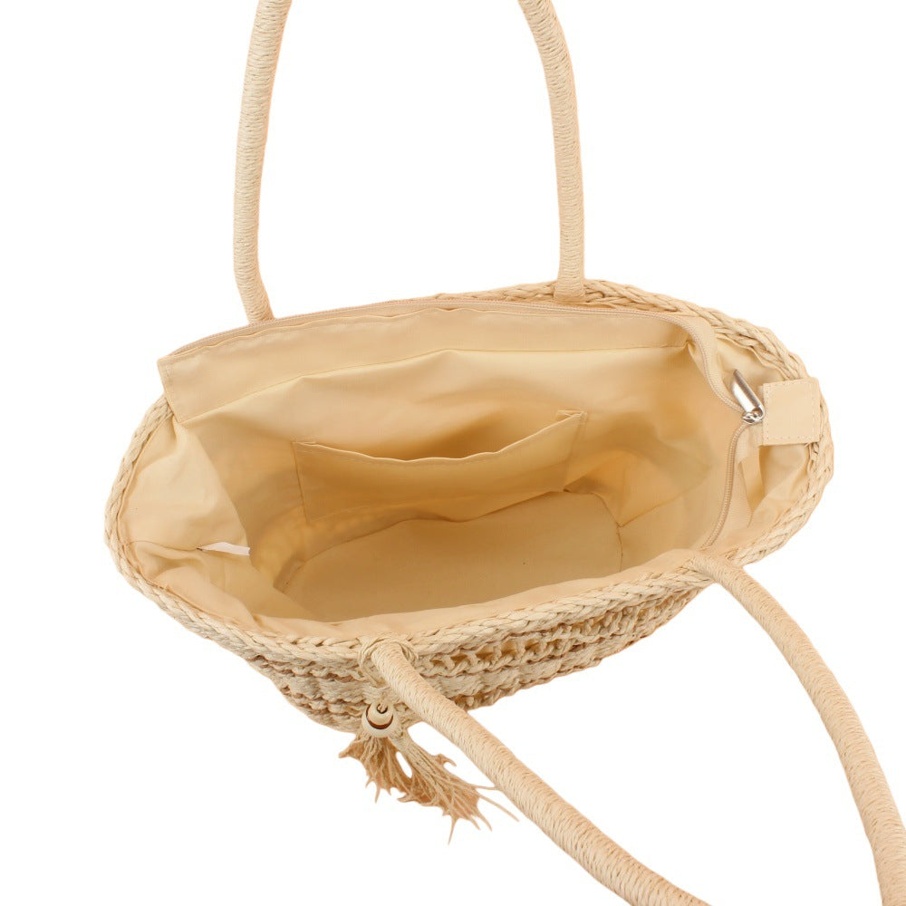 Women Hollow Paper Rope Straw Woven Tassel Travel Vacation Beach Crossbody Shoulder Bag
