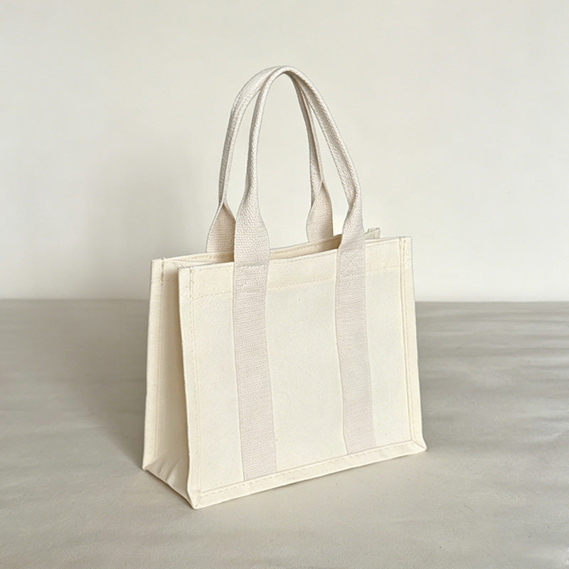 Contrast Handle Structured Horizontal Canvas Tote Bag
