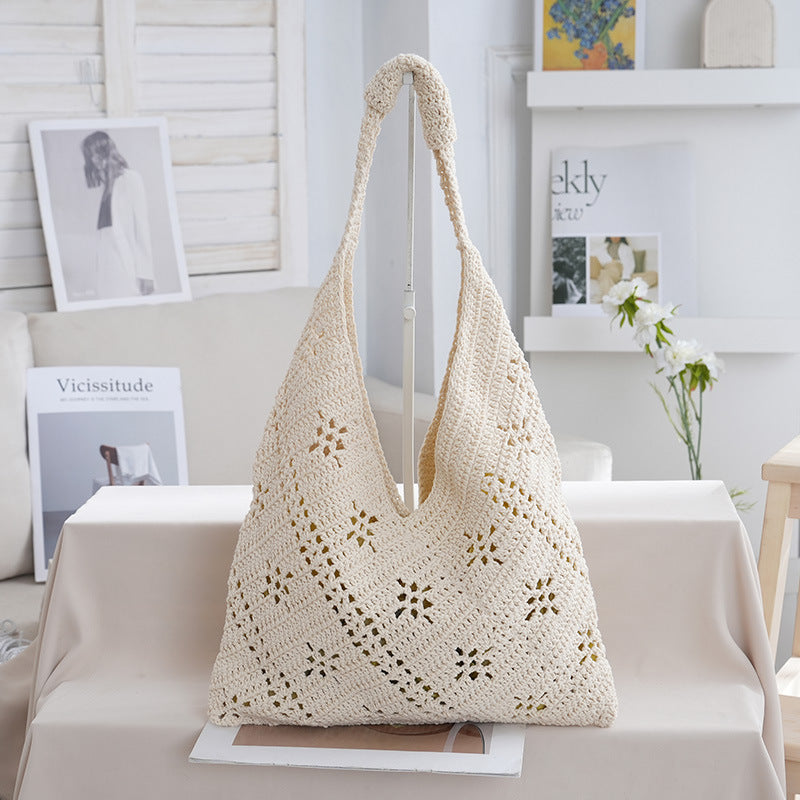 Women Daisy Flower Straw Woven Portable Shoulder Beach Vacation Bag