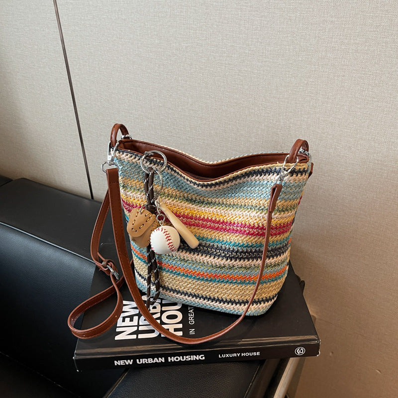 Women Summer Beach Woven Straw 2026 New Large Shoulder Crossbody Bag