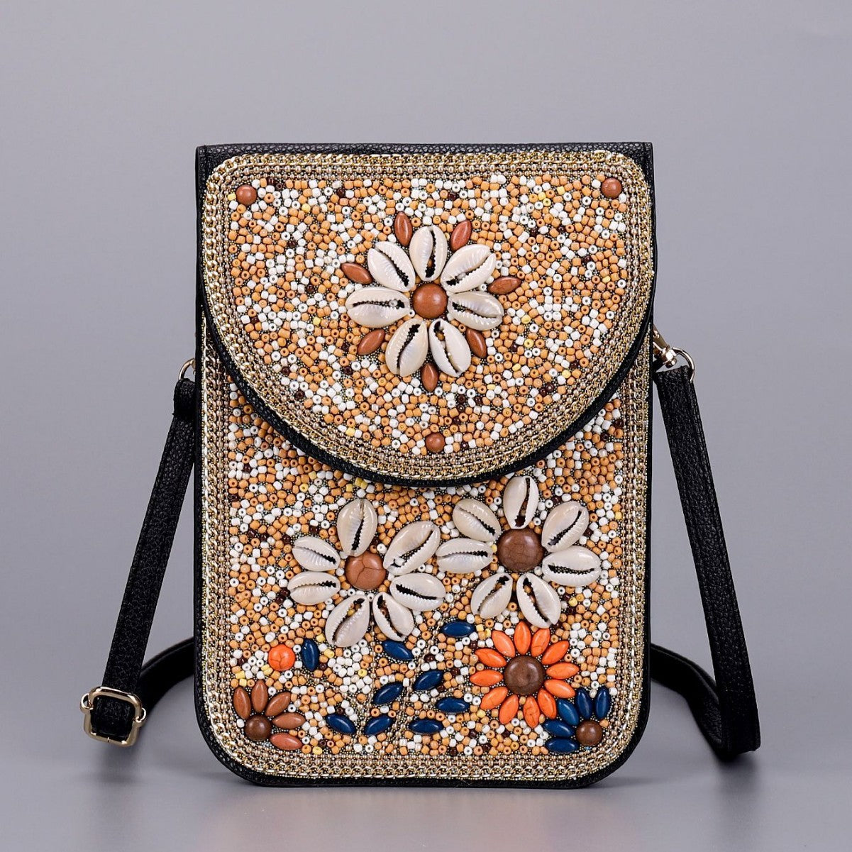 Women Ethnic Style Beaded Crossbody Bag, Handmade Turquoise Red Phone Bag
