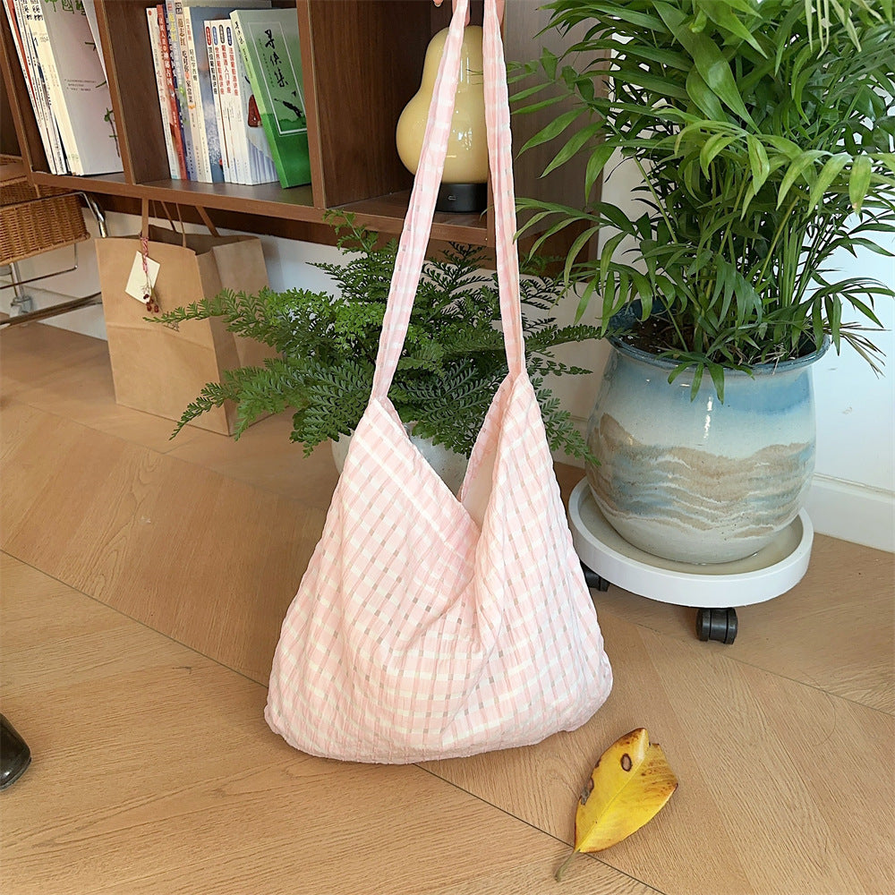 Hollow Bubble Plaid Canvas Crossbody Underarm Bag