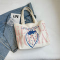 Women Strawberry Letter Canvas Shopping Shoulder Bag