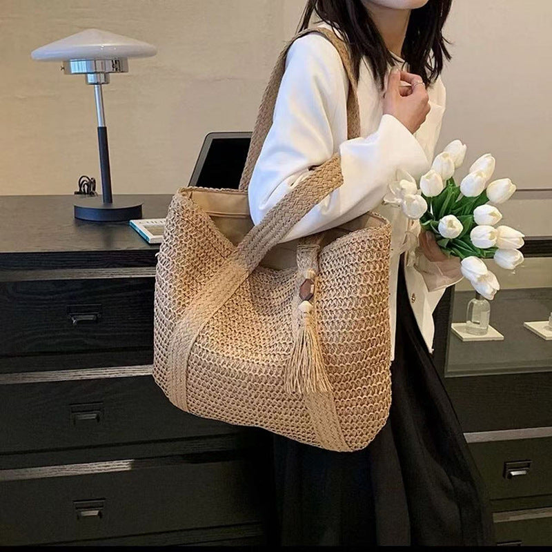 Summer Shoulder Straw Large Capacity Commuter Tote Bag