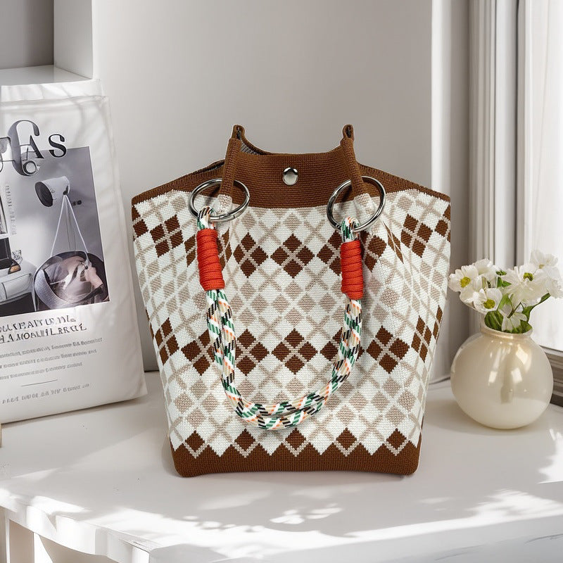 Graphic Jacquard Ring Handle Bucket Tote Bag