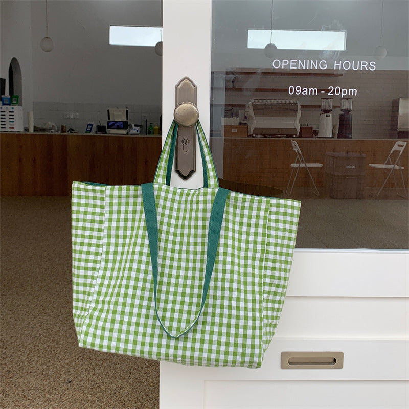 2026 Women Casual Simple Plaid Reversible Tote Bag