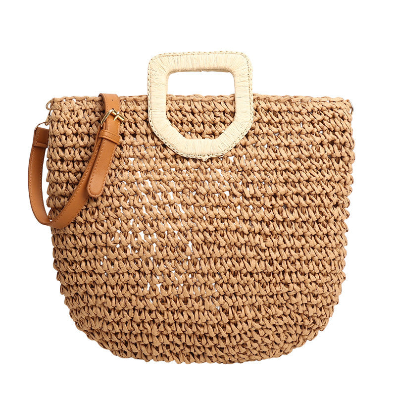 Women Beach Straw Casual Woven Handheld Bucket Large Shoulder Crossbody Bag