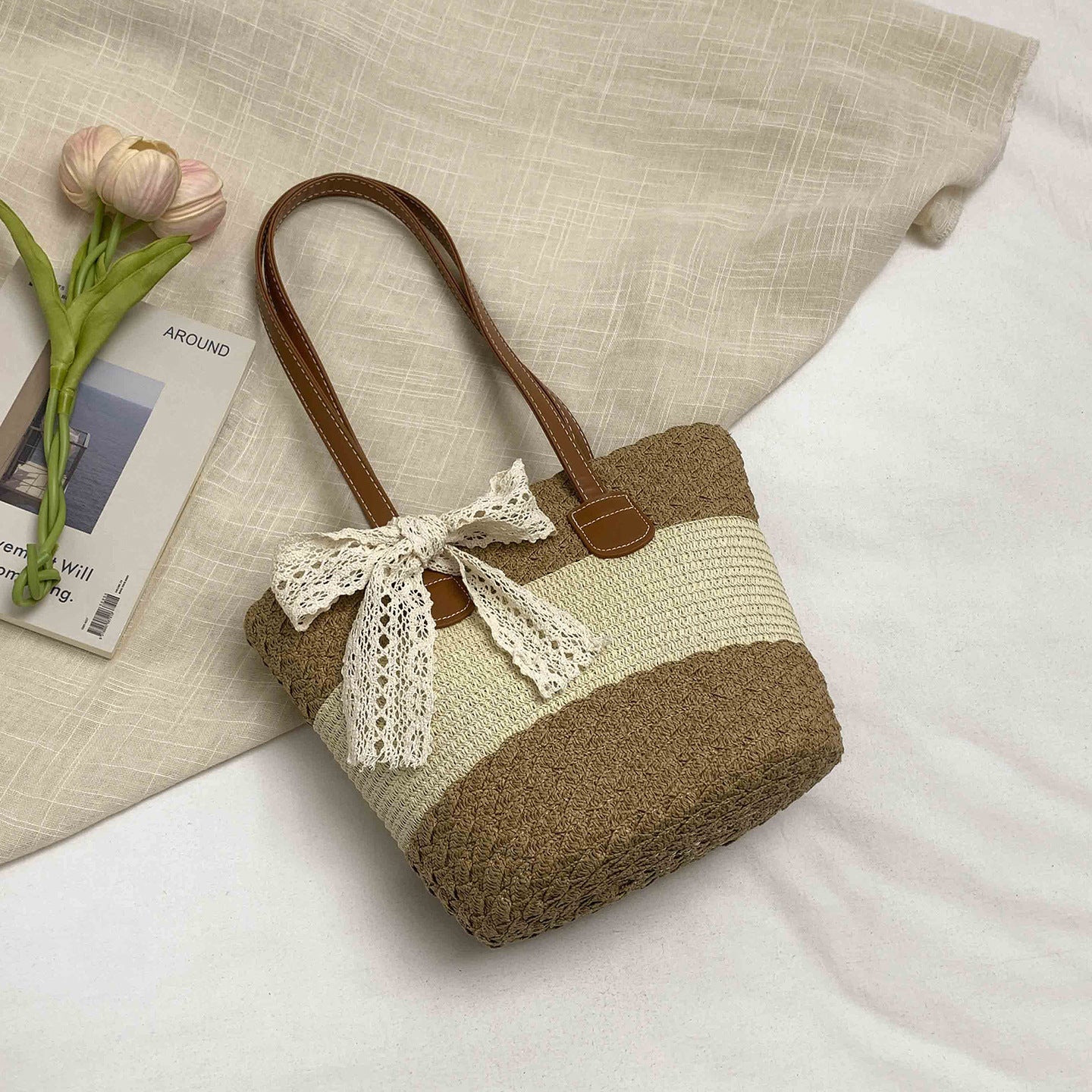 Women Artistic Fresh Woven 2026 Spring New Casual Handbag Tote Bag