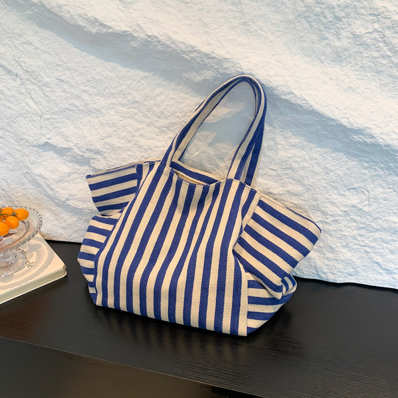 2026 New Stripe Print Reversible Canvas Tote Bag