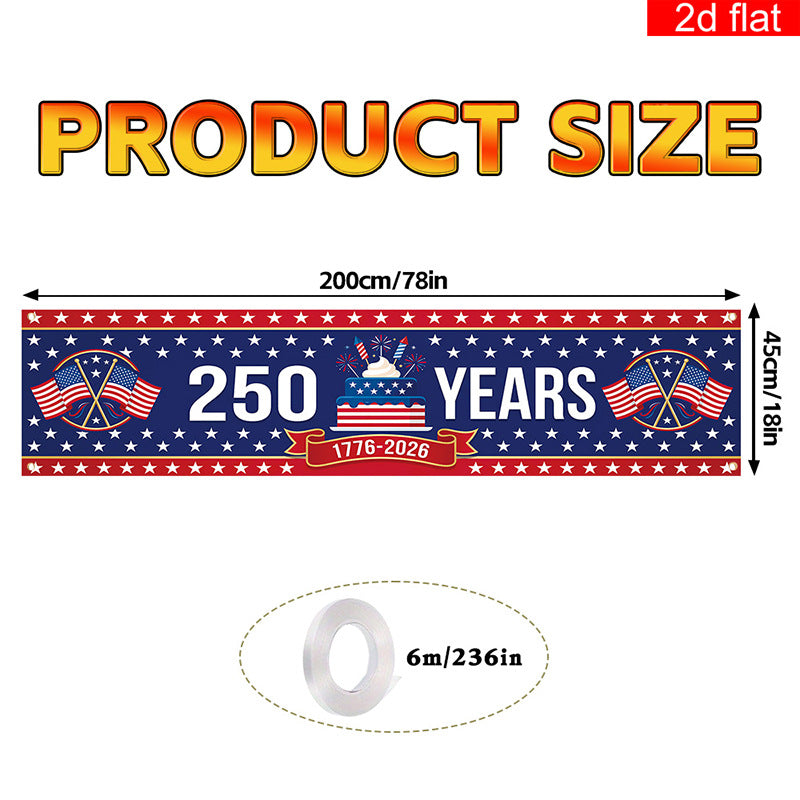 Independence Day 250th Anniversary Hanging Flag Banner