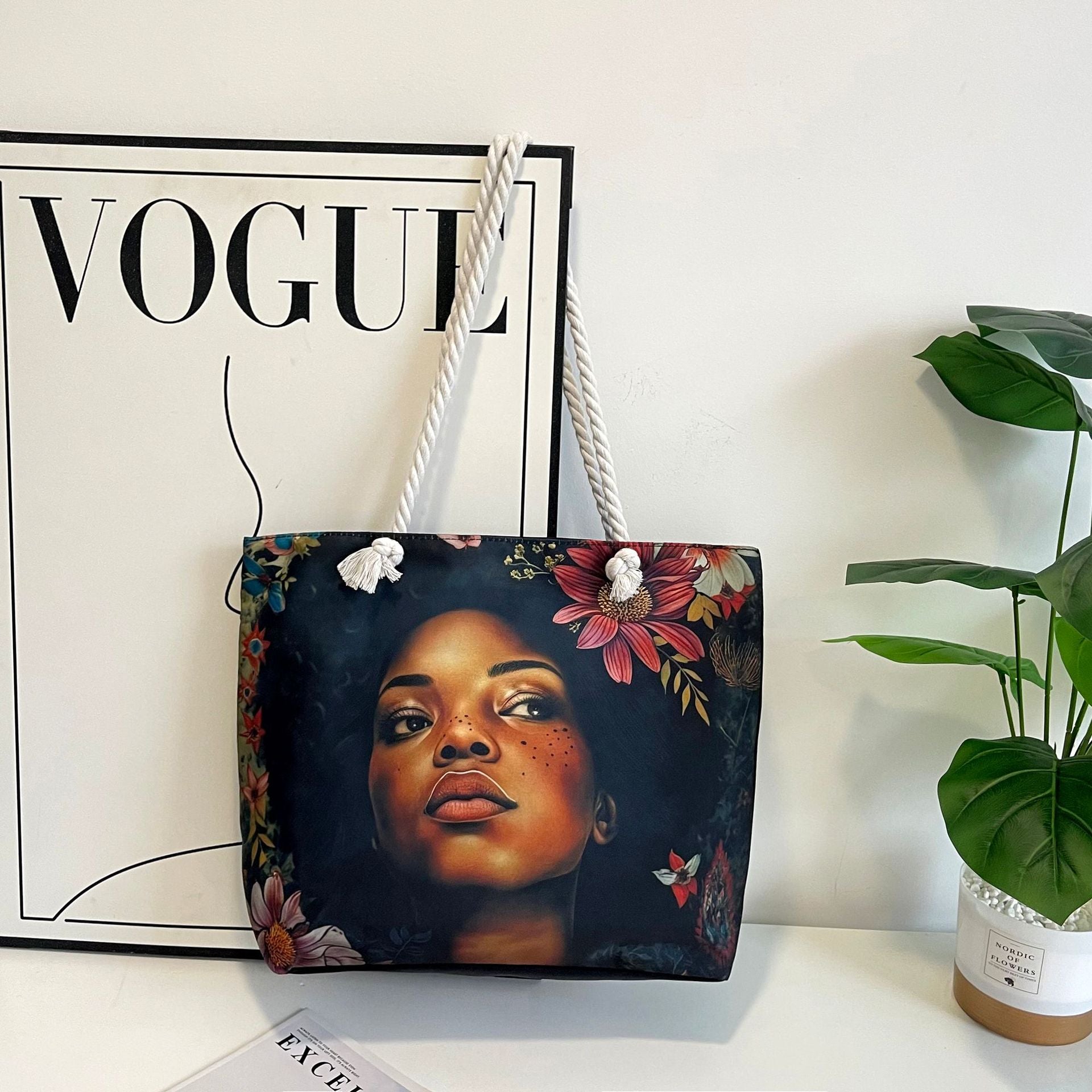 High-End Ethnic Canvas Hemp Rope Armpit Tote