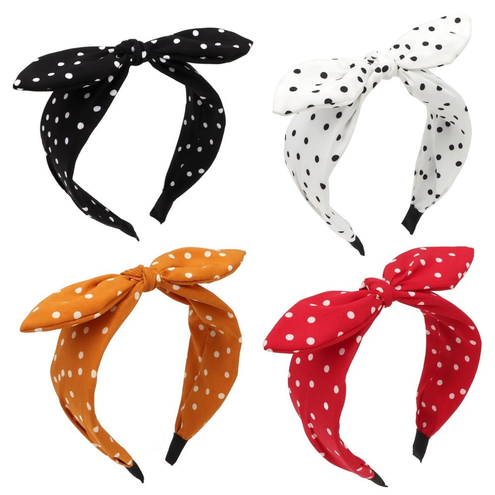 Retro Polka Dot Bow Wide Headband