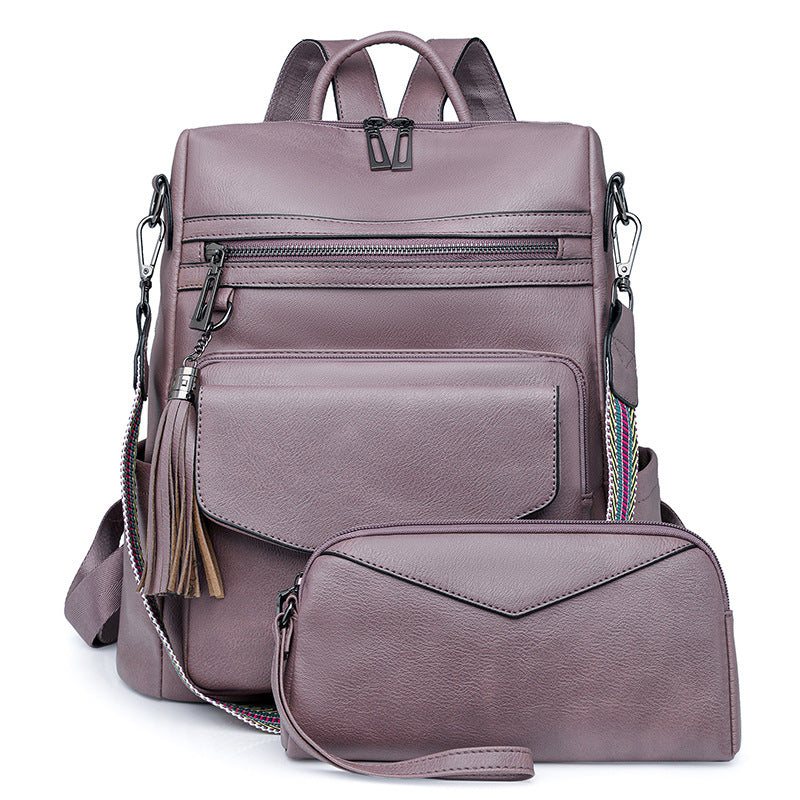 Cross-Border Shopping For New Winter European And American Retro Fashion Women'S Backpacks Large Capacity Double Color Tassel Backpack Wholesale