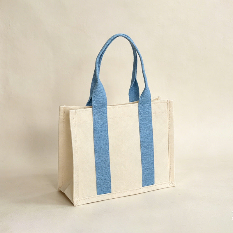 Contrast Handle Structured Horizontal Canvas Tote Bag