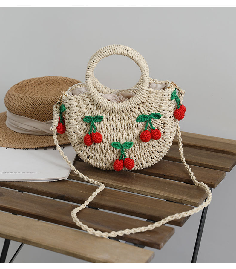 Strawberry Straw Crossbody Cherry Woven Bag