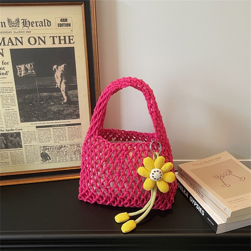 2026 New Korean Unique Hollow Mesh Wristlet Fashion Beach Handbag