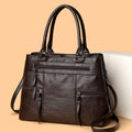 Large Vegan Leather Multi-Pocket Top Handle Satchel Bag
