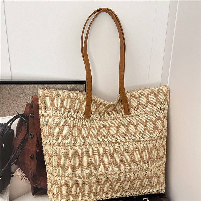 Women Trendy Woven Shoulder Large Tote Beach 2026 New Commute Straw Bag