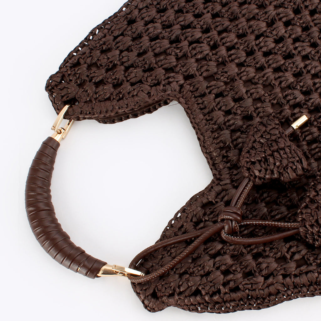 Boho Woven Paper To pHandle Crochet Handbag with Tassel Charm