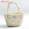 Retro Striped Cotton Woven Straw Detail Vacation Beach Handheld Basket Bag