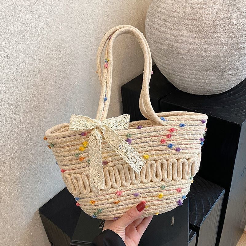 2026 Summer Silk Scarf Woven Large Capacity Casual Forest Style Shoulder Bag