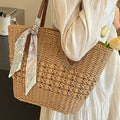 Women 2026 New Large Woven Beach Straw Shoulder Tote Bag