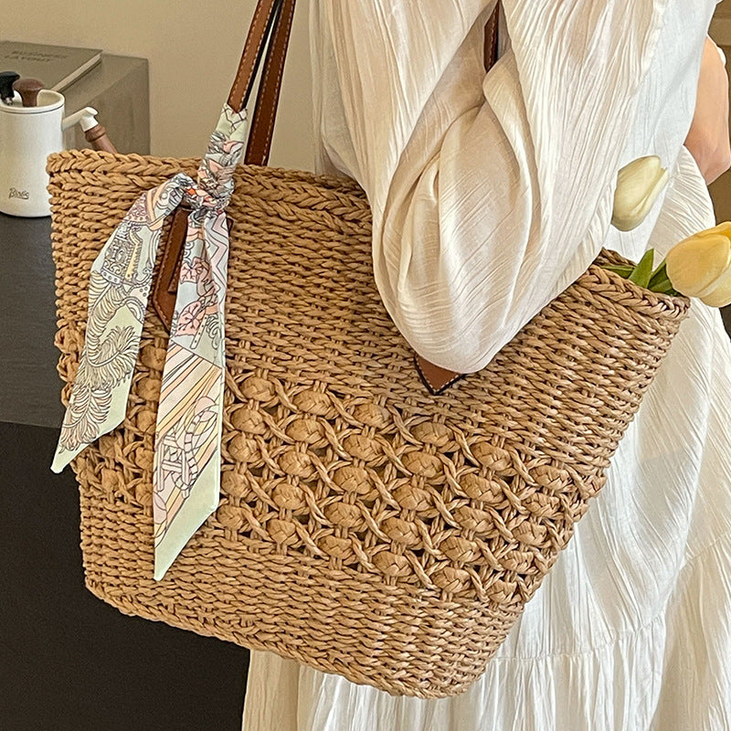 Women 2026 New Large Woven Beach Straw Shoulder Tote Bag