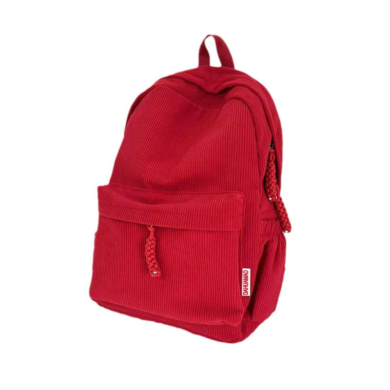 New Corduroy College Student Backpack Women'S Large Capacity School Bag Junior High School Student Solid Color Simple Travel Backpack For Men And Women