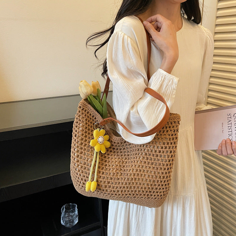 2026 Spring New Large Straw Casual Tote Beach Woven Shoulder Bag