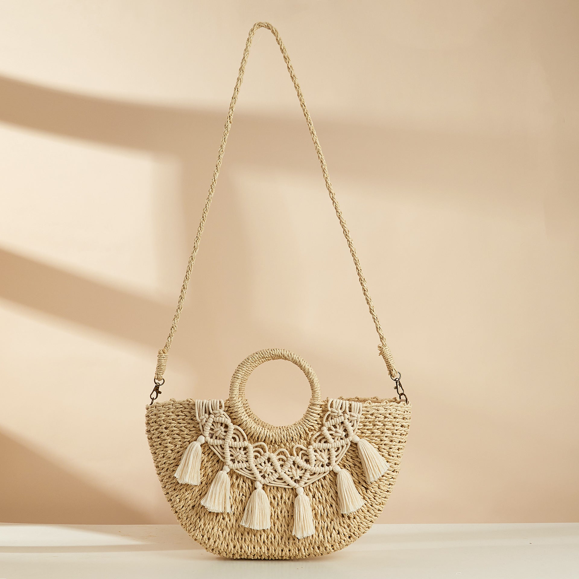 Half-Moon Straw Woven Large Capacity Crossbody Bag